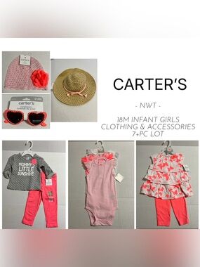 CARTER’S - 18M - NWT - 7+PCS - INFANT GIRLS CLOTHING & ACCESSORIES LOT